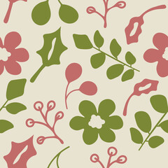 Colorful flower and leaf vector repeat pattern