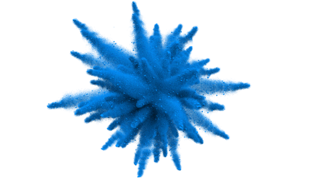 Explosion of blue powder on a transparent background. Holi colour
