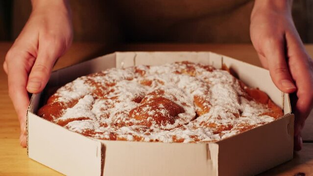 Ensaimada pie close up, a Spanish pastry typical of Mallorca, Majorca, Spain. Traditional dessert. 