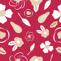 Flowers and leaves viva magenta repeat pattern