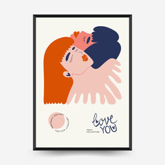 Modern Valentine's day vertical flyer or poster template. Love hand drawn trendy illustration.