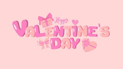Happy Valentine's Day Vector Illustration with bubble text typography and Present Icon in Pink Background.