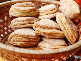 Sugar cookies are in a basket