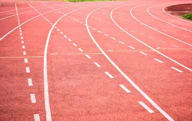 Red running track in the stadium.