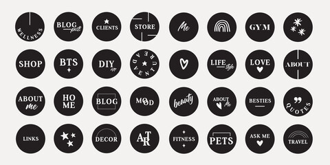 Lifestyle Social Media Text Style Icon Set For IG Stories. Modern Set For Business, Bloggers, Marketing, Branding. Highlight Covers, Minimalist Highlights for Instagram