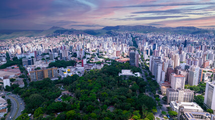 Aerial view of Américo Renné Giannetti Park, Belo Horizonte, Minas Gerais, Brazil. City center