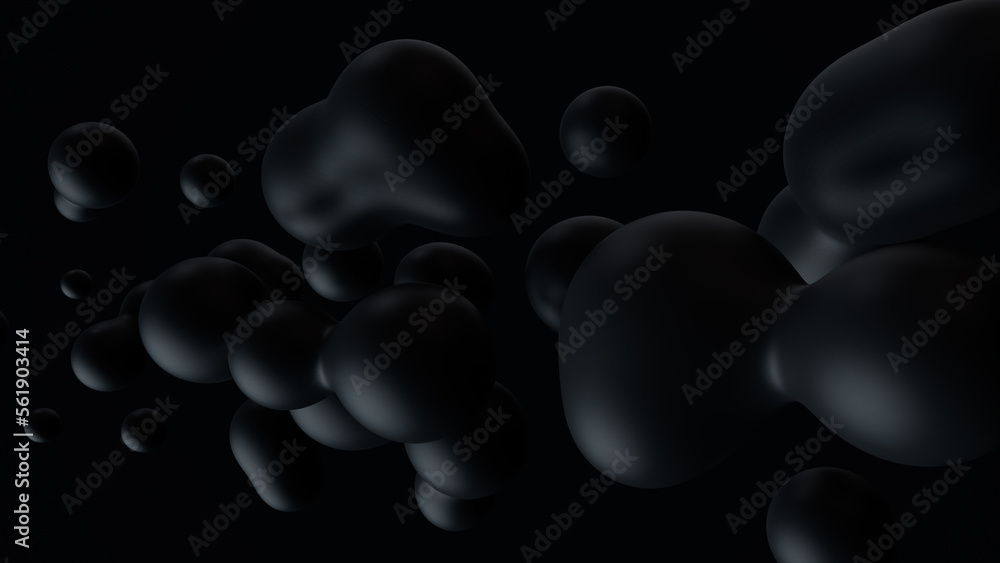 Poster minimal simple and beautiful black abstract background. 3d spheres or balls floating. beautiful fash