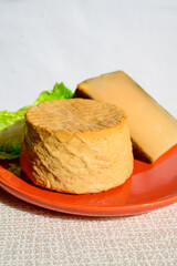 Spanish cheeses collection, pieces of smoked and old matured goat cheeses
