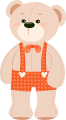 Vector hand-drawn illustration of a cute teddy bear. Gift toy for Valentines day, birthday, Christmas, holiday. Doodle.