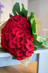 flowers for women. concept of love and romance. a large bouquet of red roses
