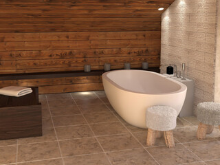 Naklejka na ściany i meble unique modern bathroom interior design 3d rendering inspiration