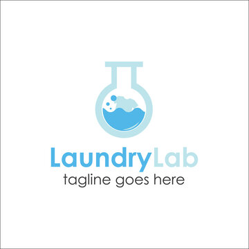 Laundry Lab Logo Design Template with lab icon and wash icon, Perfect for business, company, app, technology, mobile, etc