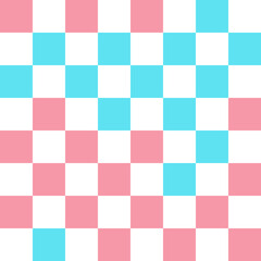 White, pink, and blue pastel checkerboard pattern background.	