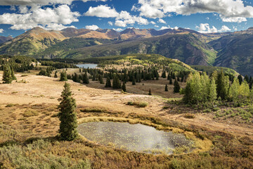 Fototapeta na wymiar Meadow ponds in Colorado's Rocky Mountains during autumn.