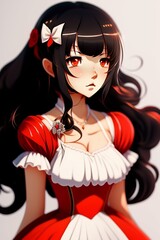 Comic style art Anime girl red dress