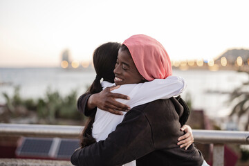 multiracial female friends fight cancer - friendship and optimism concept -