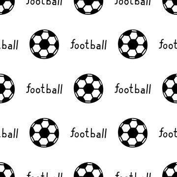 Monochrome seamless illustration on the theme of football. Vector drawing on a white background.