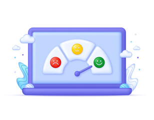 3D Feedback emotion scale on Computer. Reviews with good and bad rating. Feedback in the form of emotions