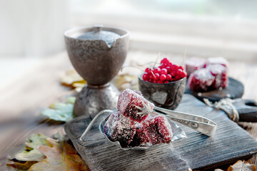 Fruit marmalade with lemongrass berries and Chinese tea in an autumn still life