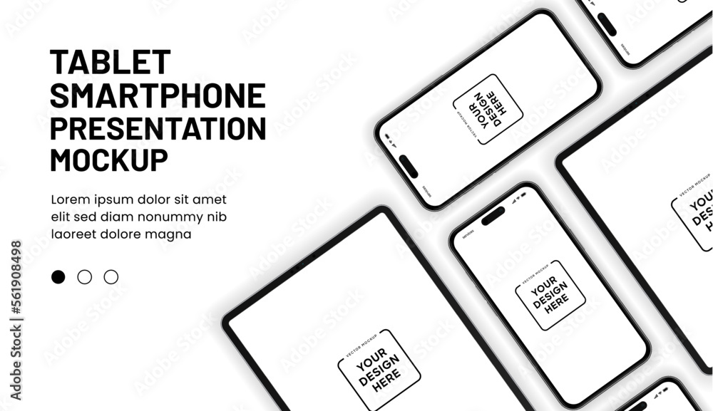 Aufkleber Modern laptop mockup front view and smartphone mockup high quality isolated on white background. Notebook mockup and phone device mockup for ui ux app and website presentation Stock Vector.