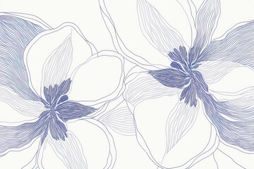 Popular floral designer pattern on a white background. Fine line art of floral pattern. Fine blue line peonies. Floral wallpaper and print. generative ai