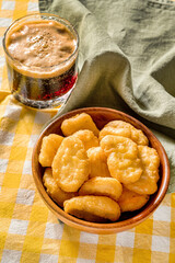 chicken nuggets with ketchup, top view