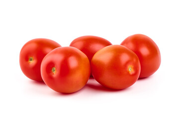 Fresh tomatoes, close-up, isolated on white background.
