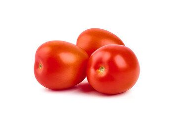 Fresh tomatoes, close-up, isolated on white background.