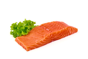 Fresh Salmon steak, isolated on white background.