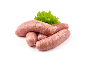 Raw German Pork Sausages, munich sausage, isolated on white background.