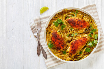 Cheesy Salsa Verde Chicken in dish, top view