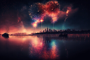 new years eve fireworks in landscape