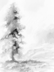 Christmas or Holiday Impressionistic Grayscale Pine Tree Digital Painting/Illustration/Art/Artwork Background or Backdrop, or Wallpaper - Holiday, Christmas, Botany, Summer, Winter