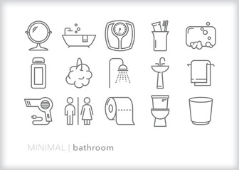 Set of bathroom line icons of theme surrounding getting clean and maintaining hygiene 