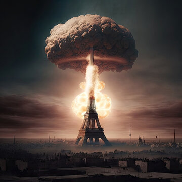 Nuclear war concept. Explosion of nuclear bomb. Creative artwork decoration in dark.