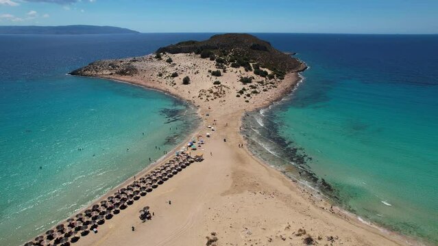 Aerial video of Simos beach in Elafonisos. Located in south  Peloponnese elafonisos is a small island very famous for the paradise sandy  beaches and the turquoise waters.