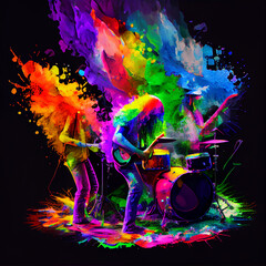 Obraz premium Music band playing concert in night club. Generative AI.
