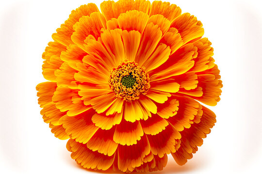 Fluffy petals on marigold flowers isolated on white background