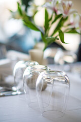 Beautiful table setting with white flowers