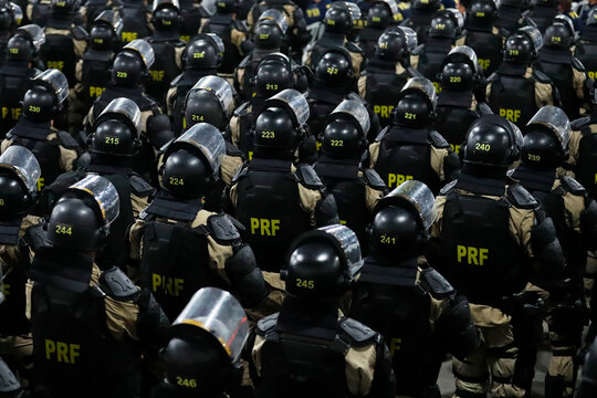 Brazilian Federal Highway Police troop members. National  security forces specialized in road patrol 