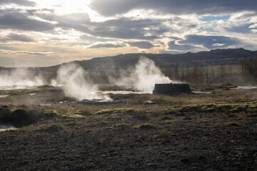 Nature, mountains and steam, Haukadalur, Iceland