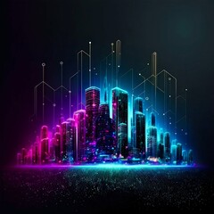 Future technology cyber night city 