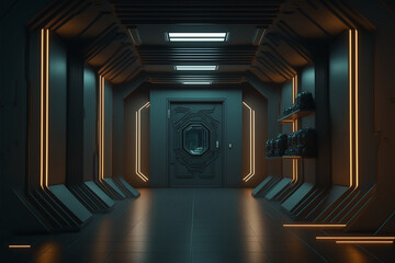 Empty dark room modern futuristic sci fi background 3d, Generative ai
