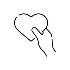 Vector icon of a hand holding a heart. Outline icon of a hand holding a heart