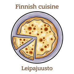 Leipäjuusto. This cheese is most often made from cow's milk but can also be made from reindeer or goat's milk. It is most delicious with cloudberry jam.  Finnish food. Vector image isolated.