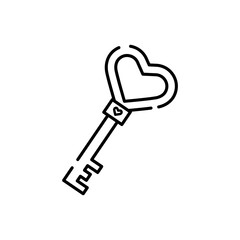 love key icon from birthday and party collection. Thin linear love key, love, heart outline icon isolated on white background. Line vector love key sign, symbol for web and mobile