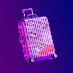 Suitcase for travel with neon cyber punk style light.