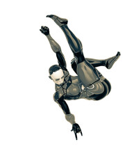 super cyborg girl is doing a swing pose like a comic hero