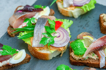 Appetizer with salted herring.