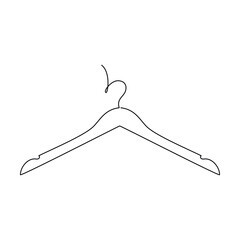Vector one line continuous drawing. Hand drawn clothes hanger icon isolated. Minimal design element for banner, flyer, showcase, retail shop, outlet, card, logotype. Sale concept. - obrazy, fototapety, plakaty